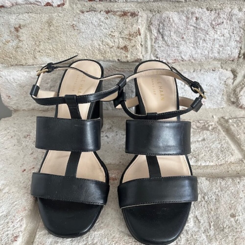 Black Cole Haan Strappy High Block Heel Sexy Sandal 5M Excellent Condition